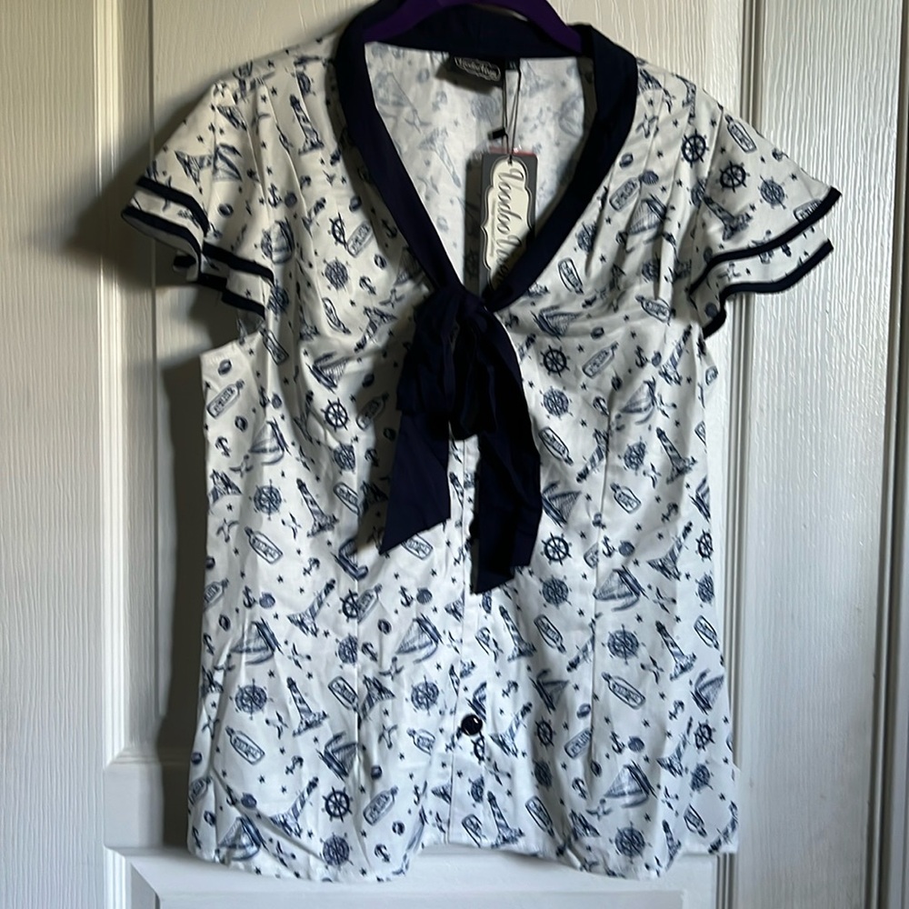 Voodoo Vixen Sailor Top Navy White Rockabilly Pinup NWT XL Nautical Vintage